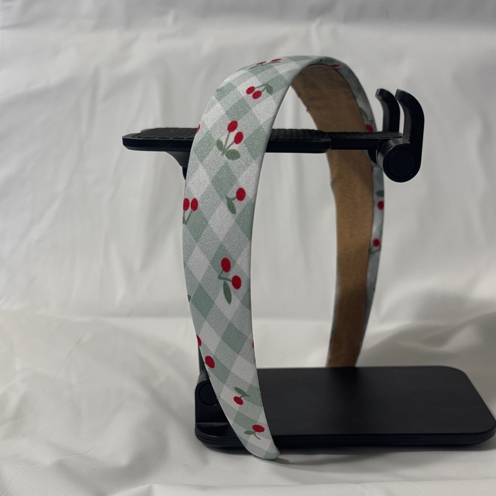 Plaid Headband with Cherry Design